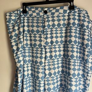 Blue & White patterned pants wide leg silky size 3X